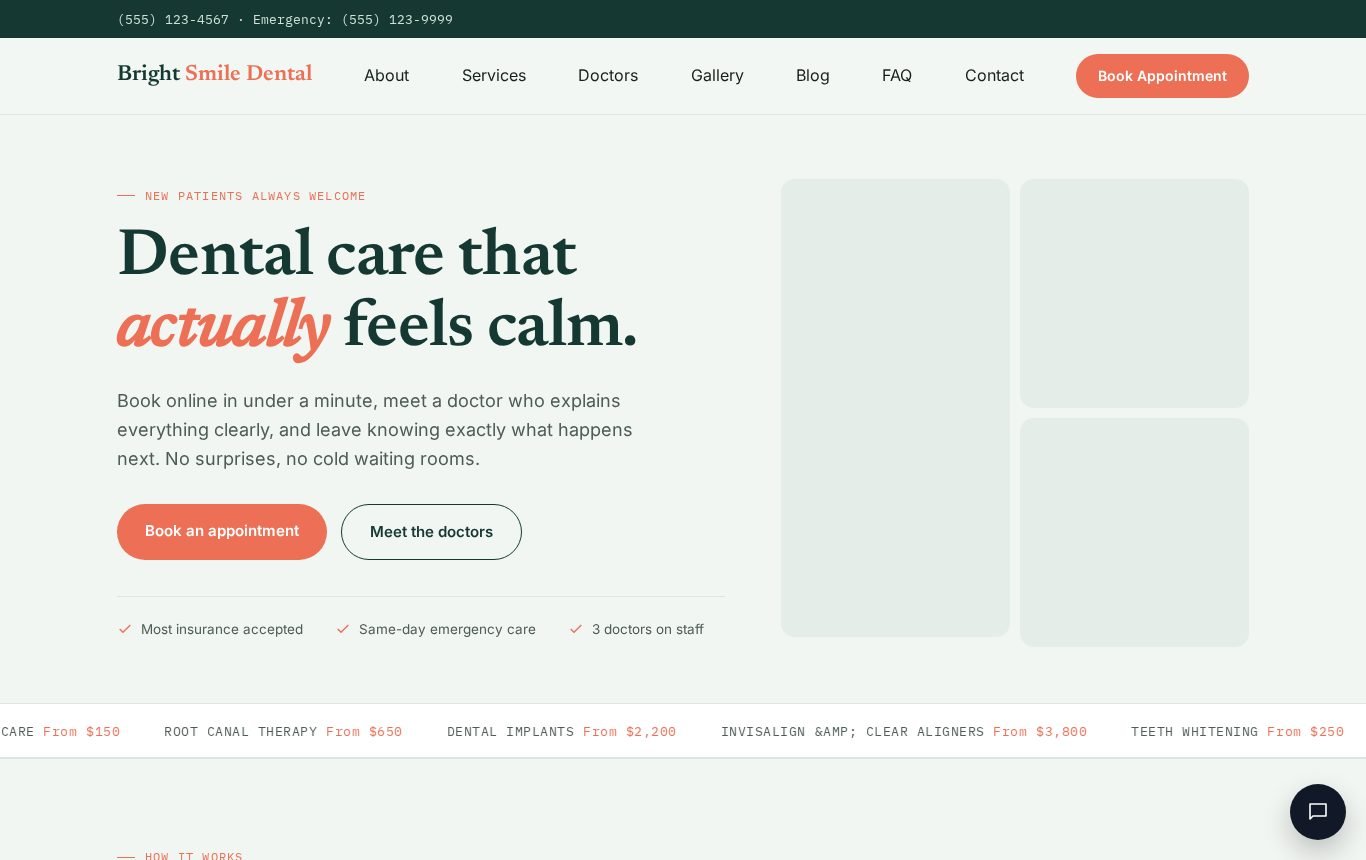 Bright Smile Dental &mdash; family & cosmetic dentistry — website screenshot